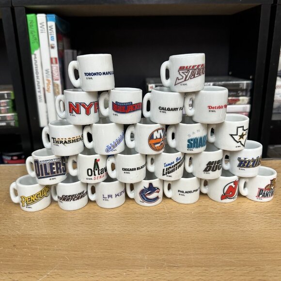 NHL Hockey Team Logo Mini Miniature 1.25" Souvenir Lot of 24 Coffee Mug Cups - Picture 2 of 3